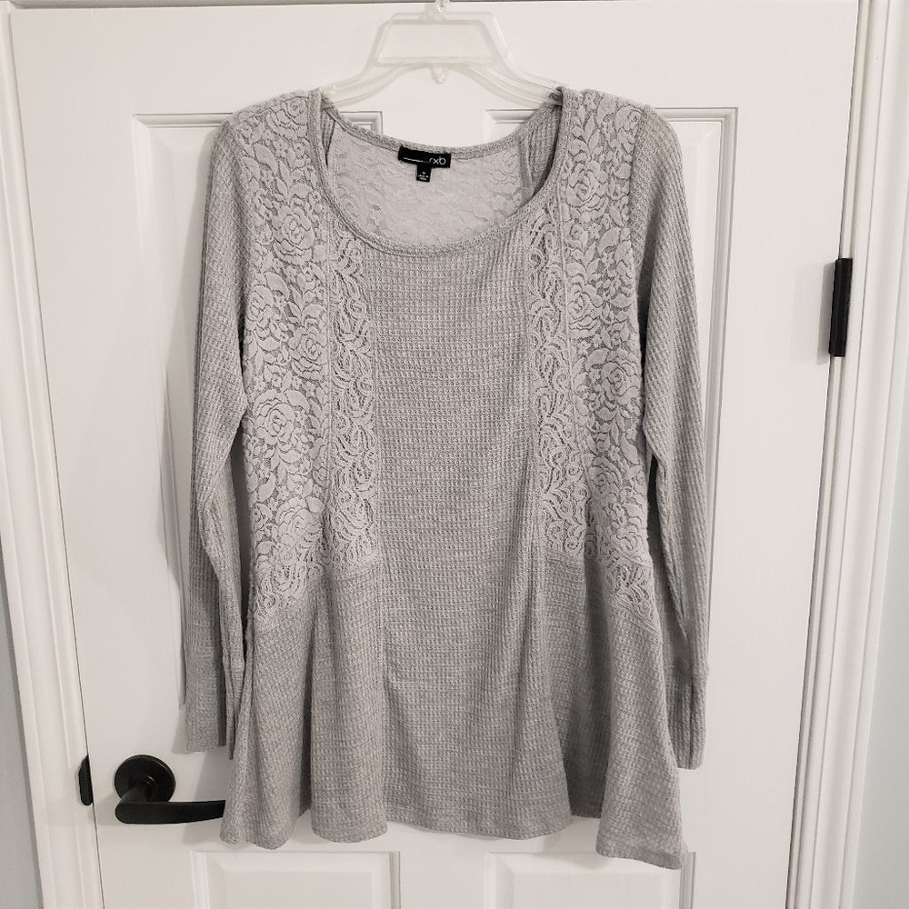 ❤ Host Pick ❤ rxb Grey Lace Accents Women's Long Sleeve Top Blouse